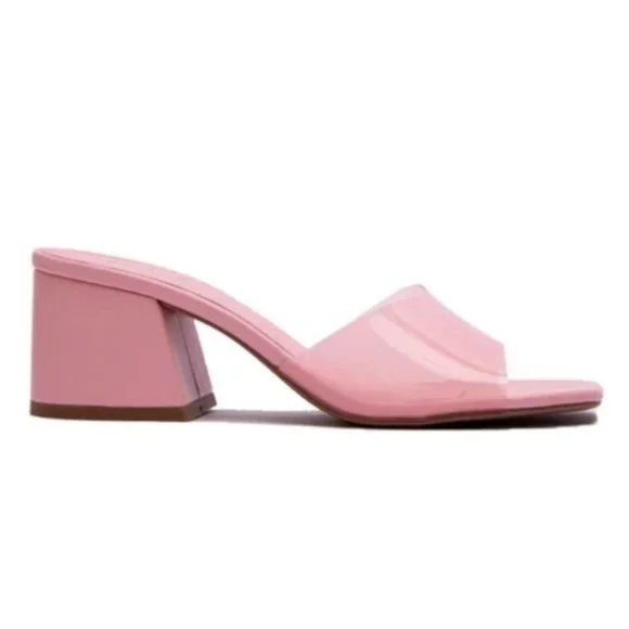 !! NEW !! Transparent Mid Heel Mules in Pink - Picture 4 of 7